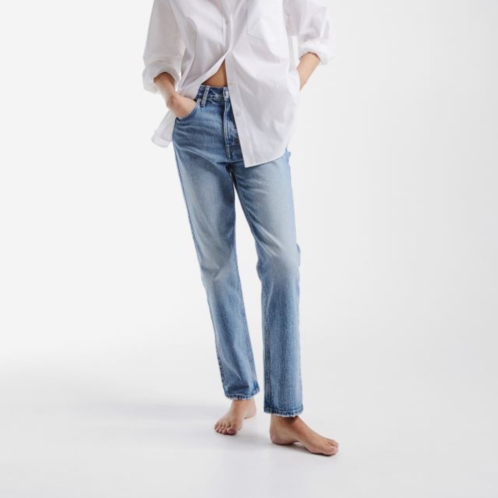 H&M Vintage Straight High Waist Faded Blue Cotton Denim Jeans 40 8